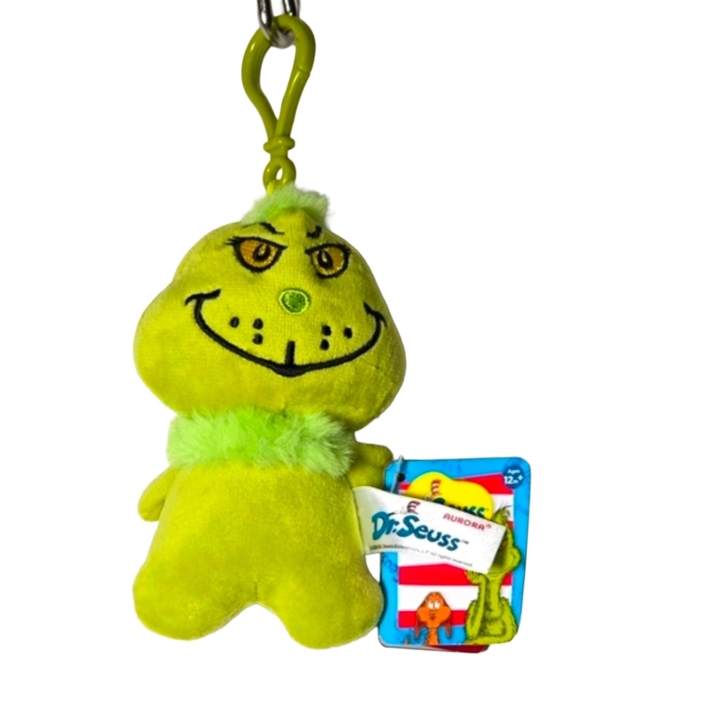 Dr. Seuss Grinch Plush Bag Clip Keychain Purse Charm New - Picture 1 of 2